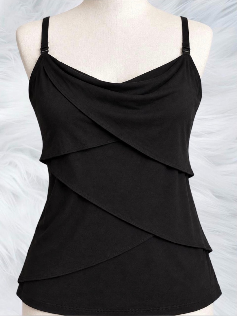 White House Black Market Black Layered Ruffle Cami Tank Top Size L Y2K 2000s